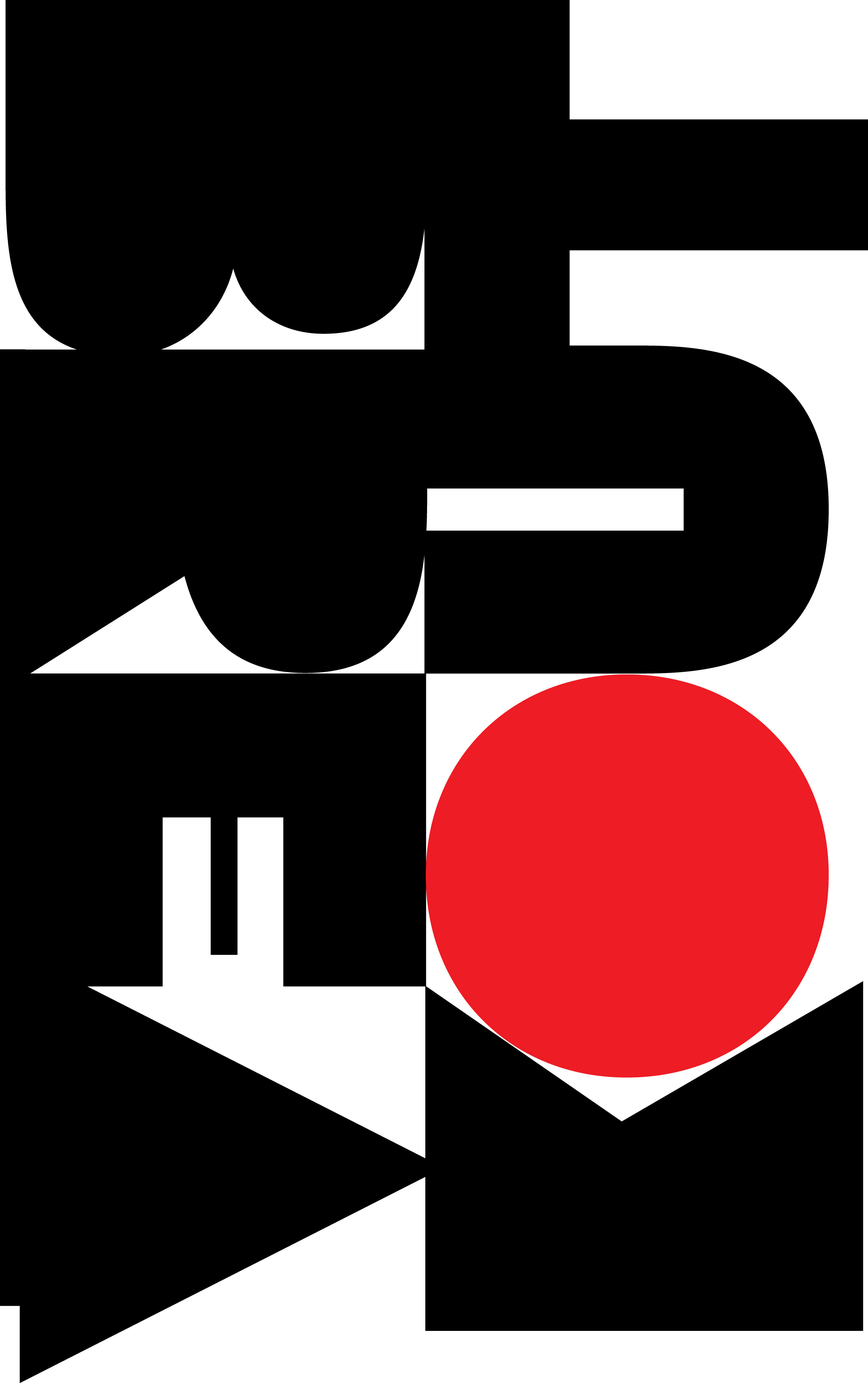 Graphic lettering in black and red on a white background